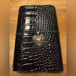 A5 Black Crocodile Embossed Leather Journal with Heart Charm